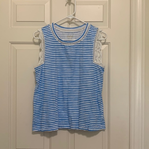 Lilly Pulitzer Sleeveless Blue Striped Tank with Eyelet Trim Sz M - Picture 1 of 8